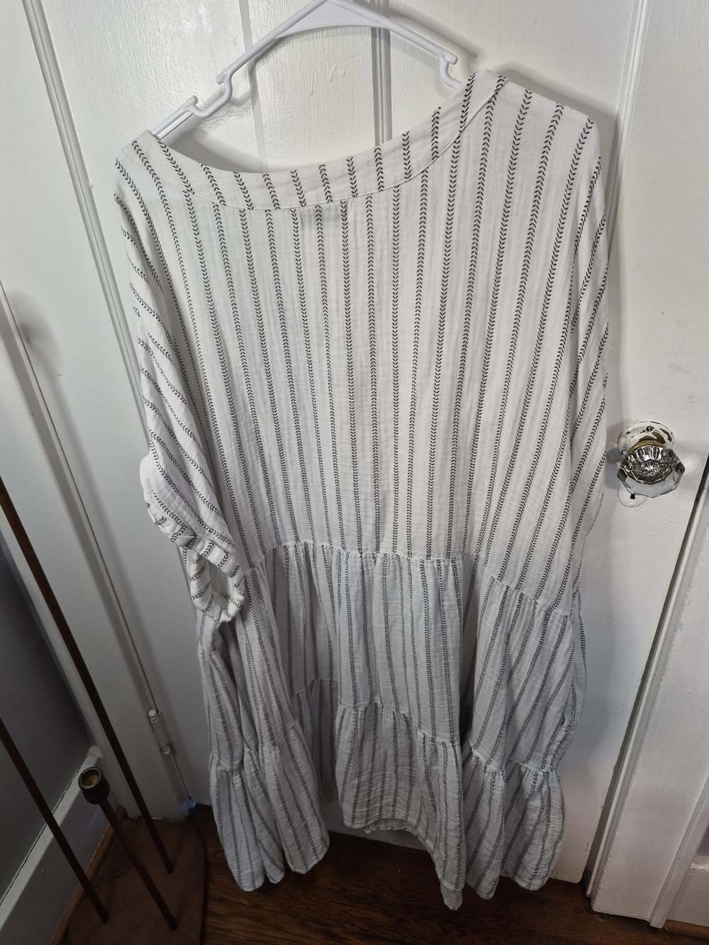 SONOMA White Striped Button-Front Tiered Women's Dress - Picture 6 of 7